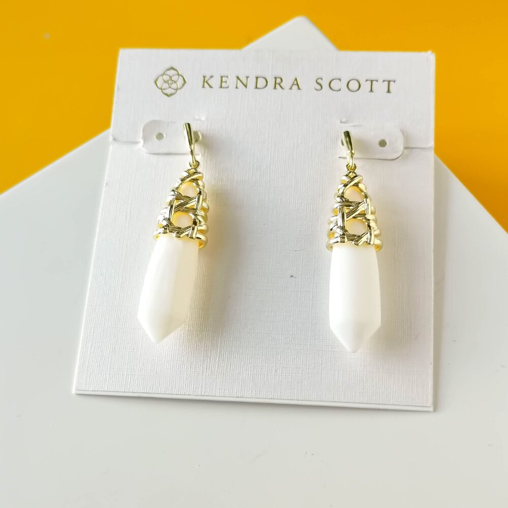 Natalie Gold White Mussel Drop Earrings by Kendra Scott
